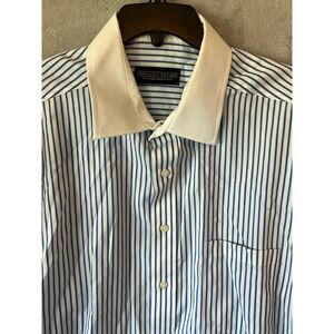 Donald J‎ Trump Signature Collection Blue Stripe Dress Shirt Size 18 34/35